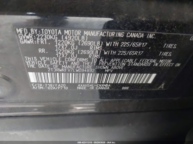 2T3RWRFV7LW094892 Toyota Rav4 Hybrid Xle