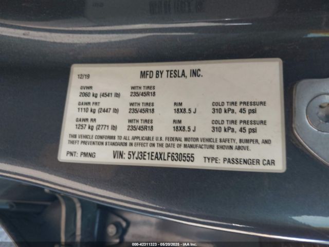 5YJ3E1EAXLF630555 Tesla 2020