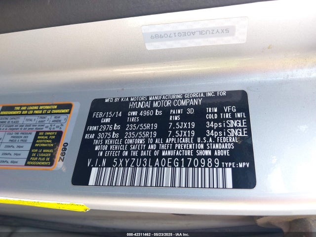 5XYZU3LA0EG170989 Hyundai t-gdi theta