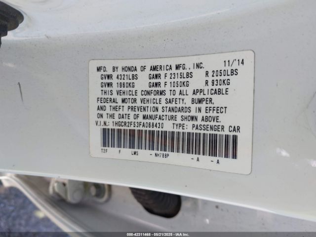 1HGCR2F53FA068430 Honda Accord Sport