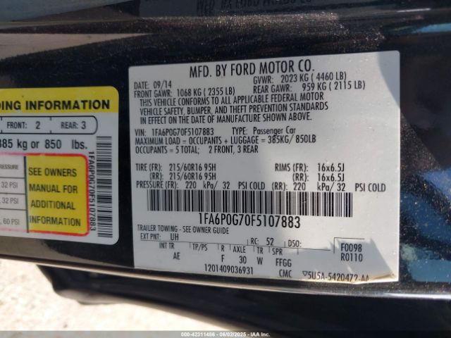 1FA6P0G70F5107883 Ford FUSION S