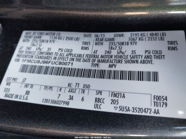 1FMCU9J96FUC80071 Ford Escape Titanium