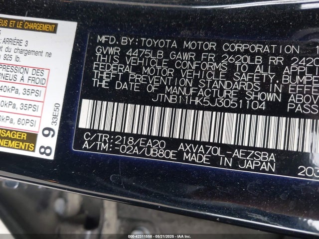 JTNB11HK5J3051104 Toyota CAMRY SE
