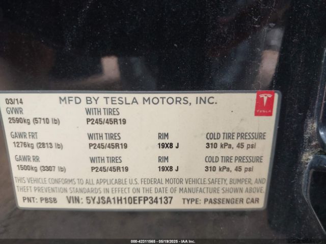 5YJSA1H10EFP34137 Tesla Model S P85