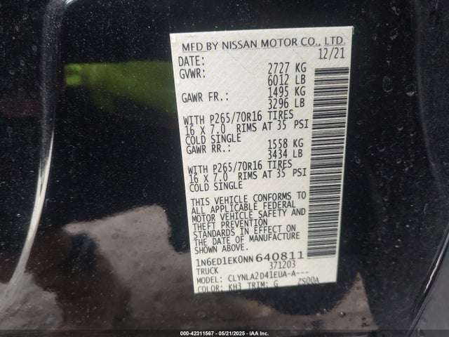1N6ED1EK0NN640811 Nissan Frontier S 4x4