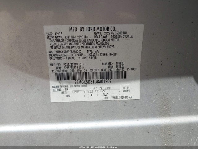 2FMGK5D81GBA01202 Ford Flex Limited