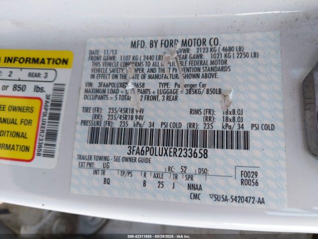 3FA6P0LUXER233658 Ford Fusion Hybrid Se