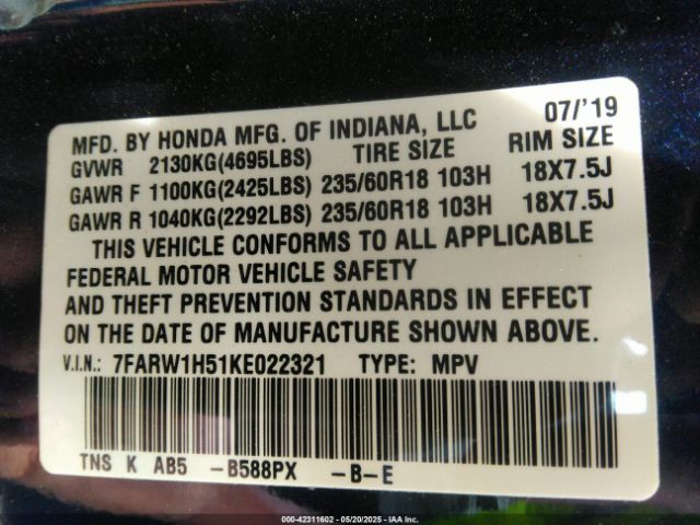 7FARW1H51KE022321 Honda CR-V EX
