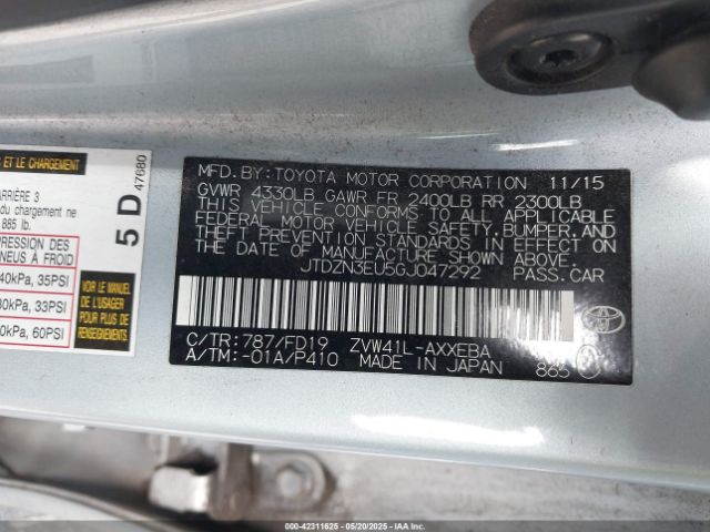 JTDZN3EU5GJ047292 Toyota Prius V Five/four/three/two
