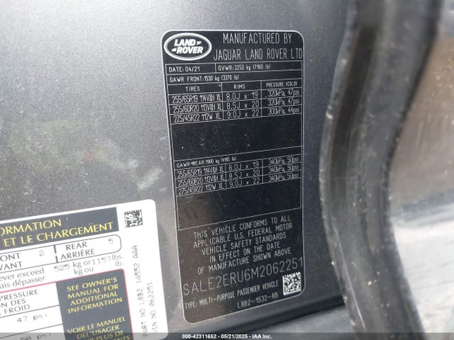 SALE2ERU6M2062251 Land Rover aj120 i6