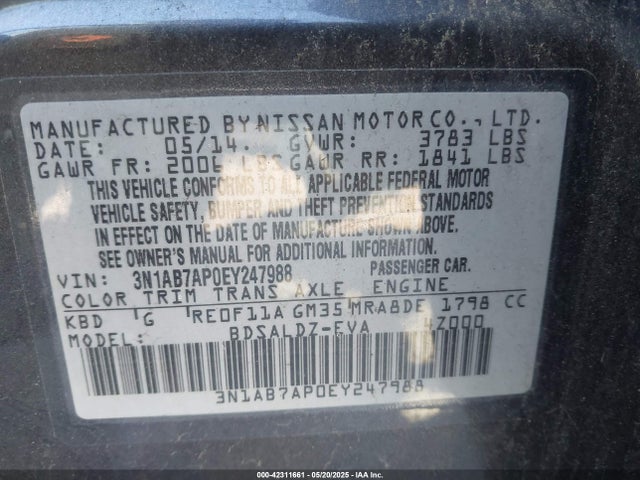 3N1AB7AP0EY247988 Nissan SENTRA SV