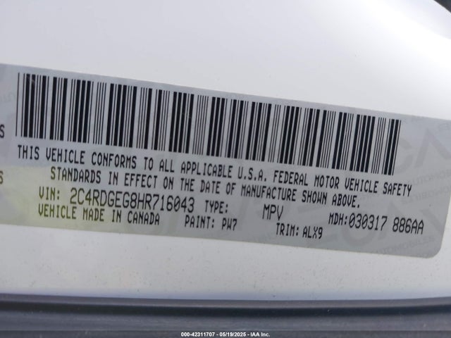 Dodge Grand Caravan 2017 2C4RDGEG8HR716043 Image 9
