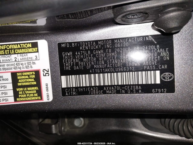 4T1G11AK0LU966312 Toyota CAMRY SE
