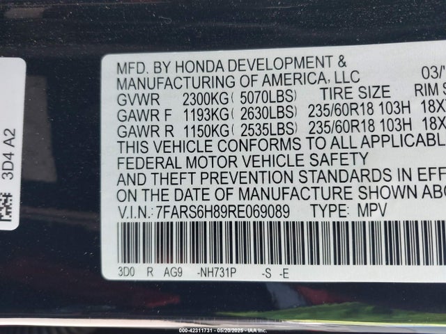 7FARS6H89RE069089 Honda lfc3