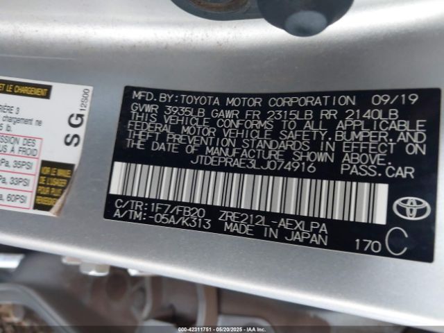 JTDEPRAE3LJ074916 Toyota 2zr-fae