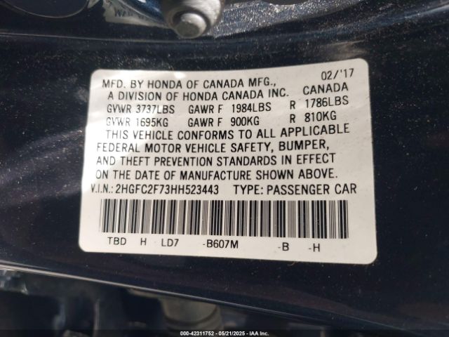 2HGFC2F73HH523443 Honda k20c2