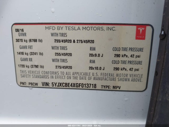 Tesla 2016 2016 5YJXCBE4XGF013718 Image 9