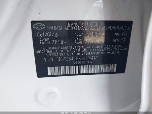 5NPD84LFXHH144171 Hyundai Elantra Value Edition