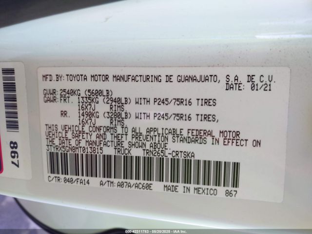 3TYRX5GN8MT013815 Toyota Tacoma Sr
