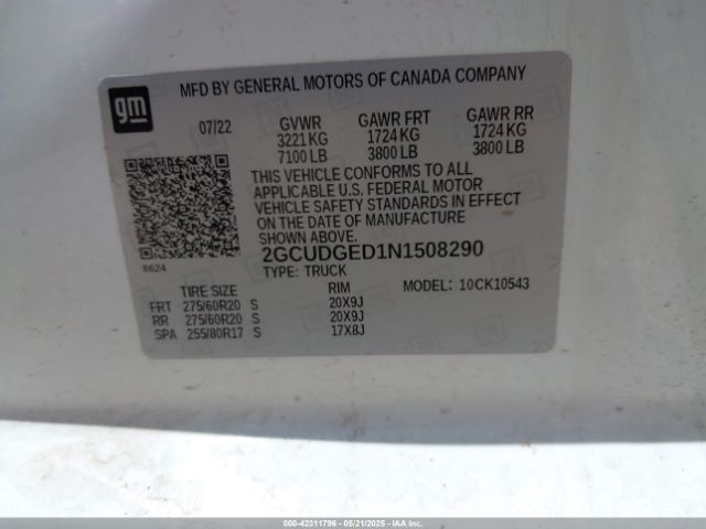 2022 CHEVROLET SILVERADO 1500 2GCUDGED1N1508290 Photo 8