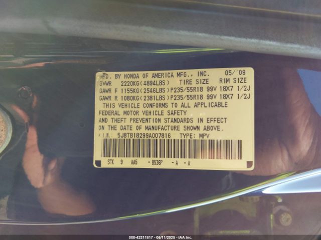 2009 ACURA RDX 5J8TB18299A007816 Photo 8