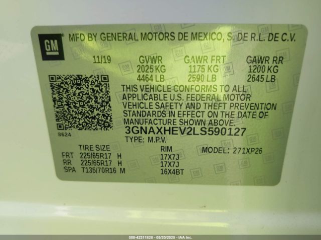 3GNAXHEV2LS590127 Chevrolet Equinox Fwd Ls