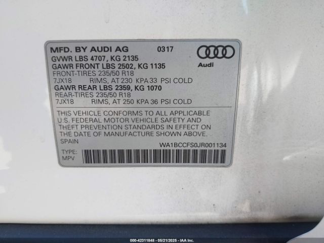 2018 AUDI Q3 WA1BCCFS0JR001134 Photo 8