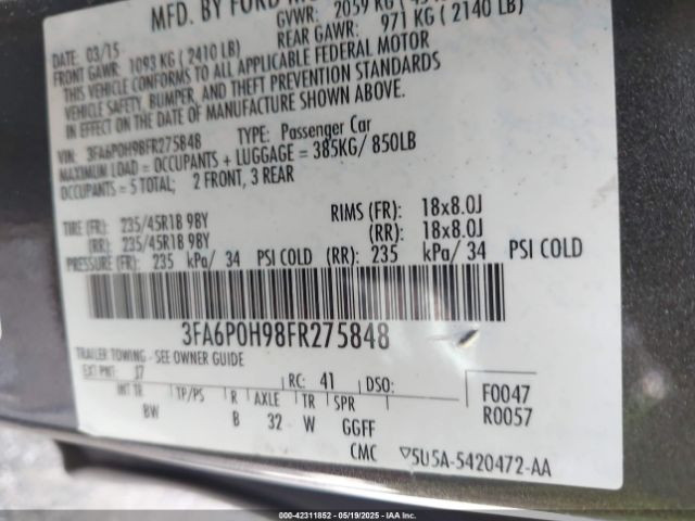 3FA6P0H98FR275848 Ford FUSION SE