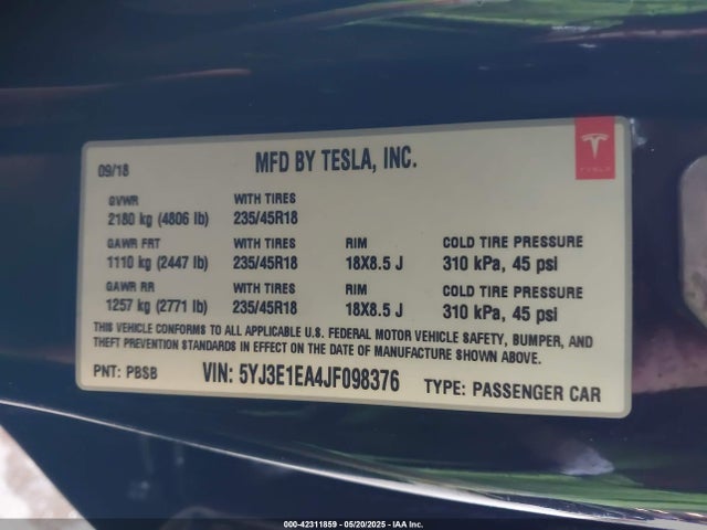 2018 TESLA MODEL 3 5YJ3E1EA4JF098376 Photo 8