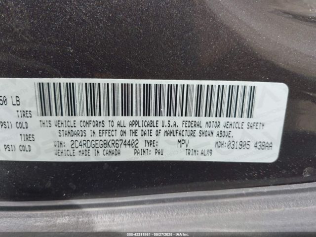 2C4RDGEG8KR674402 Dodge Grand Caravan Gt