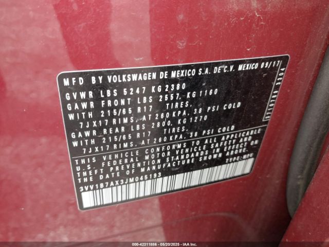 2018 VOLKSWAGEN TIGUAN 3VV1B7AX3JM045193 Photo 8