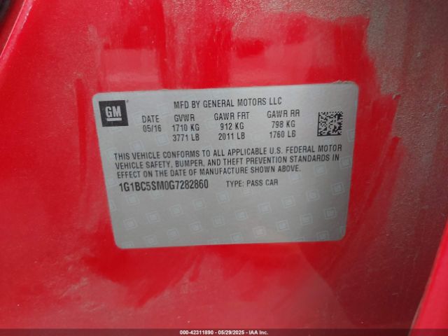 1G1BC5SM0G7282860 Chevrolet Cruze Ls Auto