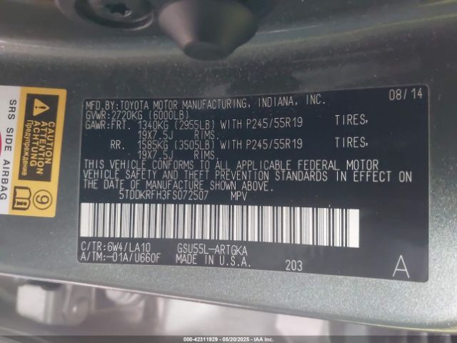 5TDDKRFH3FS072507 Toyota Highlander Limited V6