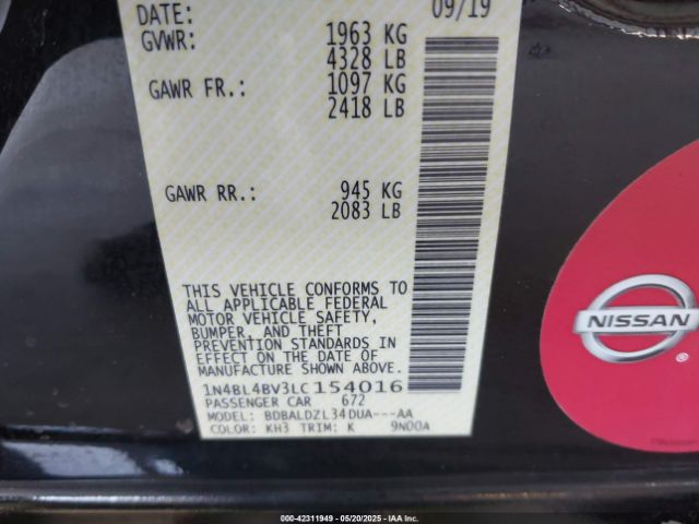1N4BL4BV3LC154016 Nissan Altima