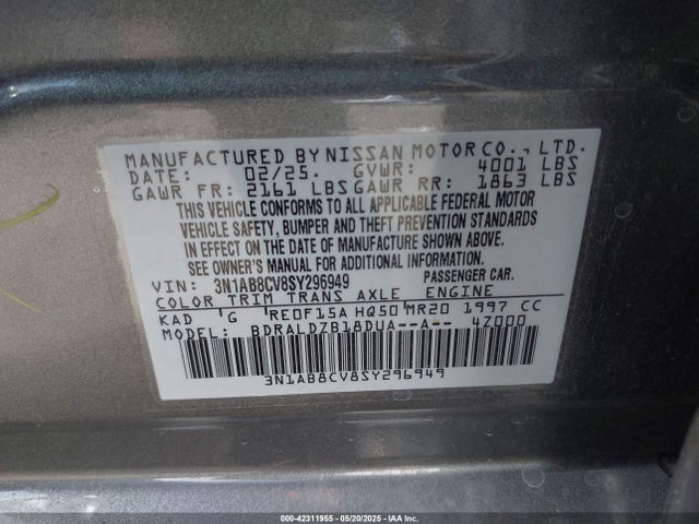 Nissan SENTRA SV 2025 3N1AB8CV8SY296949 Image 9
