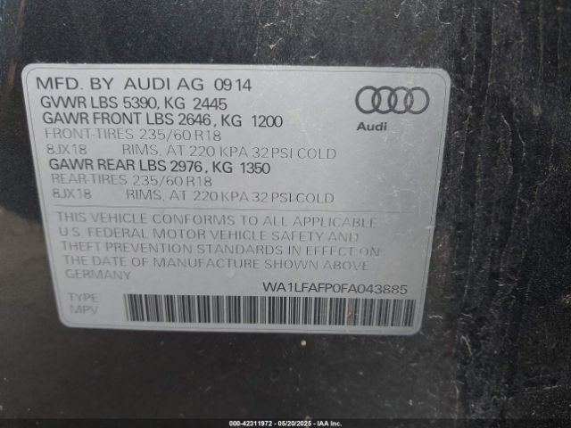 WA1LFAFP0FA043885 Audi Q5 2.0t Premium