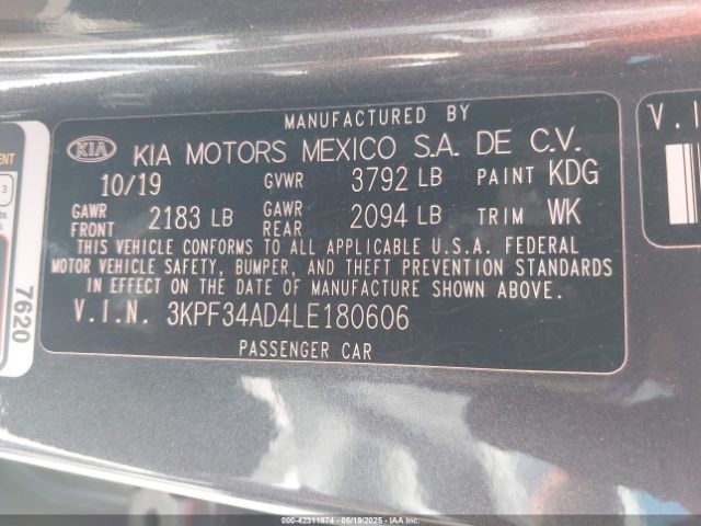 3KPF34AD4LE180606 KIA Forte Gt-line
