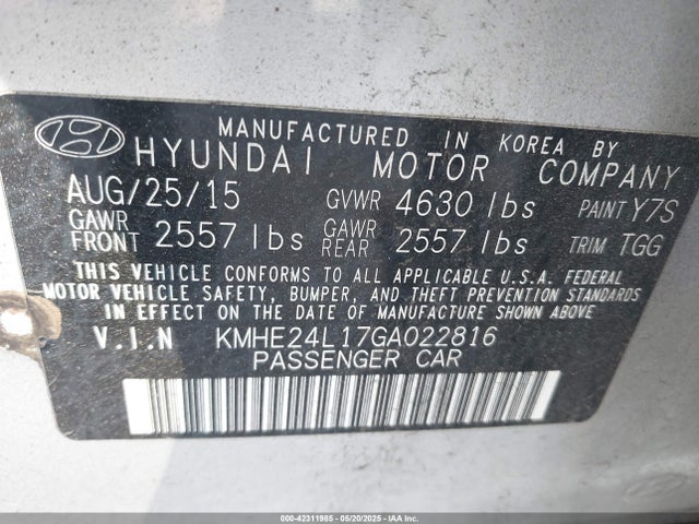 KMHE24L17GA022816 Hyundai Sonata Hybrid Se