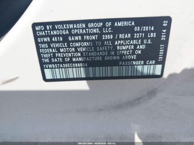 1VWBS7A35EC088504 Volkswagen Passat 1.8t Se