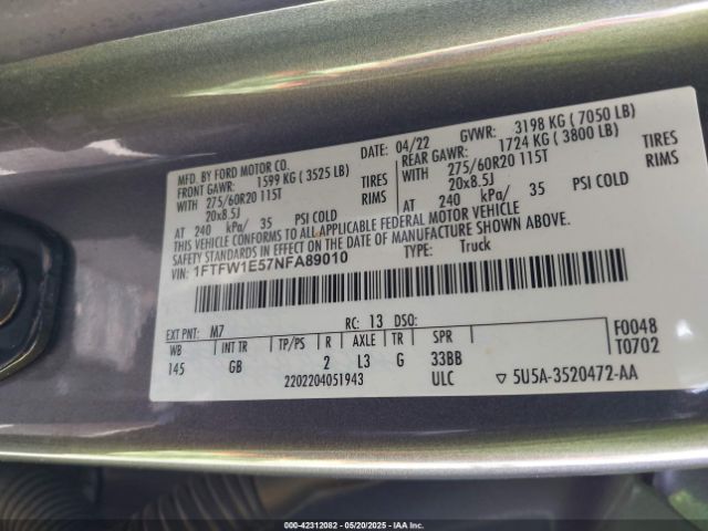 2022 FORD F-150 1FTFW1E57NFA89010 Photo 8