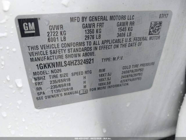 2017 GMC ACADIA 1GKKNMLS4HZ324921 Photo 8