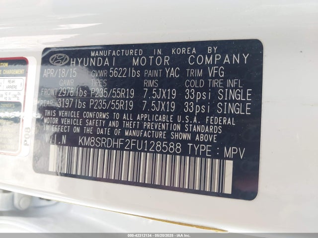 KM8SRDHF2FU128588 Hyundai Santa Fe Gls