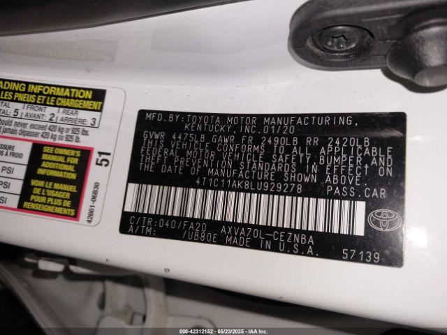 4T1C11AK8LU929278 Toyota CAMRY LE