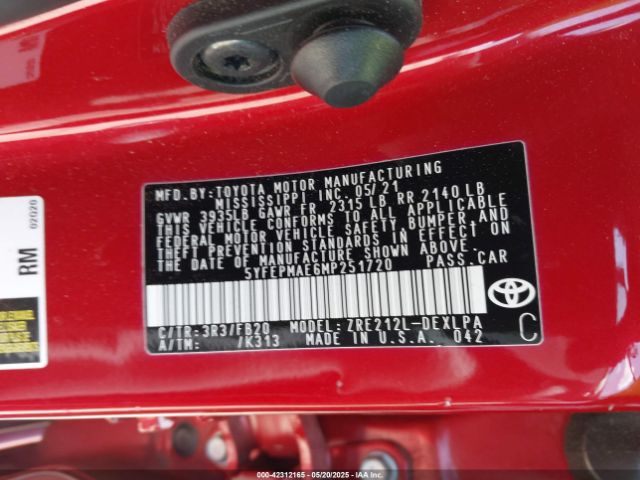 2021 TOYOTA COROLLA 5YFEPMAE6MP251720 Photo 8