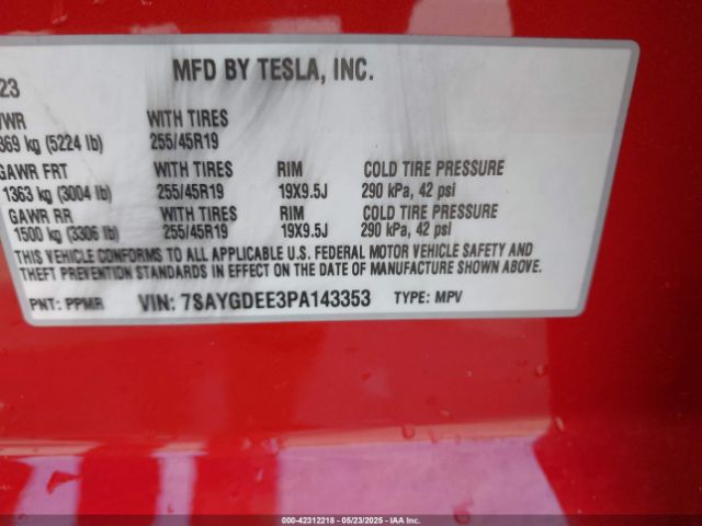 2023 TESLA MODEL Y 7SAYGDEE3PA143353 Photo 8