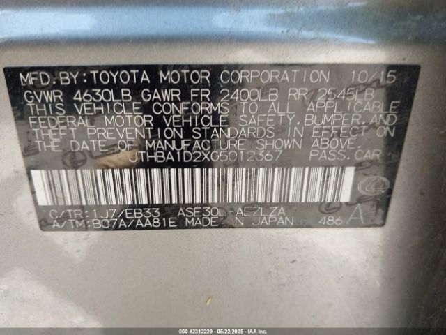 JTHBA1D2XG5012367 Lexus IS 200T