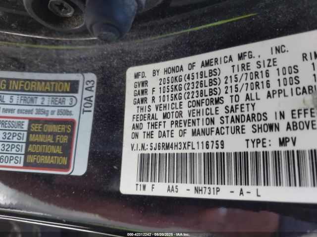 5J6RM4H3XFL116759 Honda CR-V LX