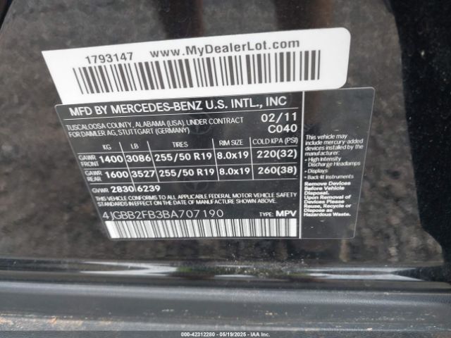 2011 MERCEDES-BENZ ML 350 BLUETEC 4JGBB2FB3BA707190 Photo 8
