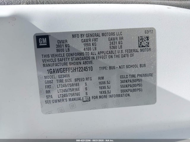 1GAWGEFF5H1224510 Chevrolet Express 2500 Ls