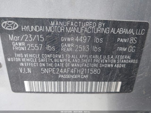 5NPE24AF4FH211580 Hyundai SONATA SE